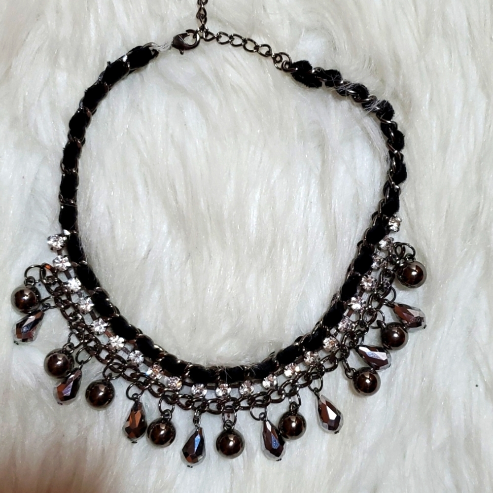 Boutique silver black with bling necklace